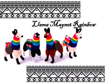 Tiny Llama Magnet, Rainbow llama, ethnic decoration, anniversary gifts, gift bag accessories, boho llama fridge charm