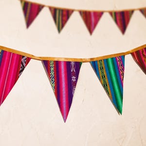 Peruvian Aguayo Triangle Pennant Bunting | Ethnic Flag Banner | Boho Party Garland | Andean Inca Decor | Quinceañera Wedding Birthday