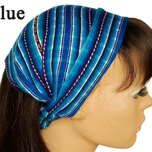 Blue Red / Turquoise Peruvian fabric, Peruvian textile, Multicolor, Woven Turban Headband, Headband Head Wrap, boho headband, wide headband Blue