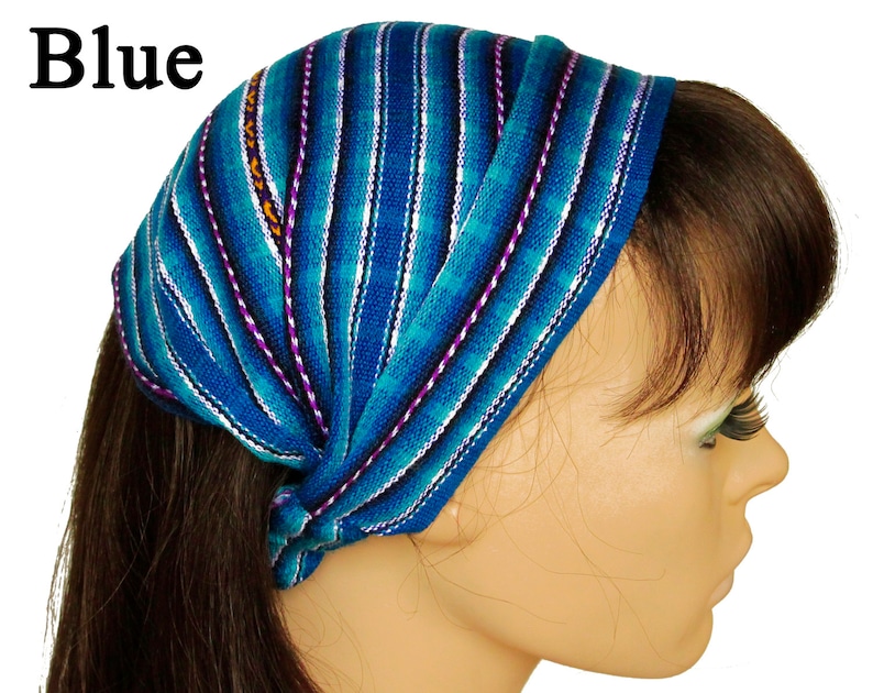 Blue Red / Turquoise Peruvian fabric, Peruvian textile, Multicolor, Woven Turban Headband, Headband Head Wrap, boho headband, wide headband Blue