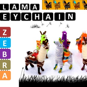 3x 6x 11x Tiny Llama Keychain, Zebra pattern llama, Neon llama, ethnic decoration, anniversary gifts, gift bag accessories, boho llama charm