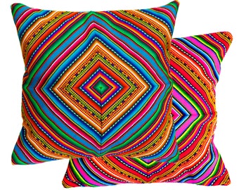 16x16 PERUVIAN Outdoor CUSHION Cover - throw pillow, Peruvian ethnic cushion, boho decor, embroidered pillow, geometric bohemian decor