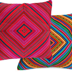 PERUVIAN OUTDOOR CUSHION Cover - throw pillow, Peruvian ethnic cushion, boho decor, embroidered pillow, geometric bohemian decor