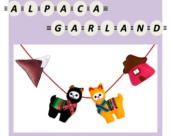PERUVIAN ALPACA Garland, Ethnic Garland, Felt alpaca Bunting,  Nursery Garland, Felt cactus, Tribal Birthday Decoration, Anniversary Gift