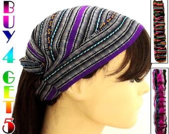 Gray / Black / Purple Peruvian fabric, Peruvian textile, Multicolor, Woven Turban Headband, Headband Head Wrap, boho headband, wide headband