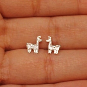 Teeny Tiny Peruvian Llama Silver Studs, minimalist earrings, small white alpaca posts, cute dainty Peru kids jewelry, fun llama lover gift image 4