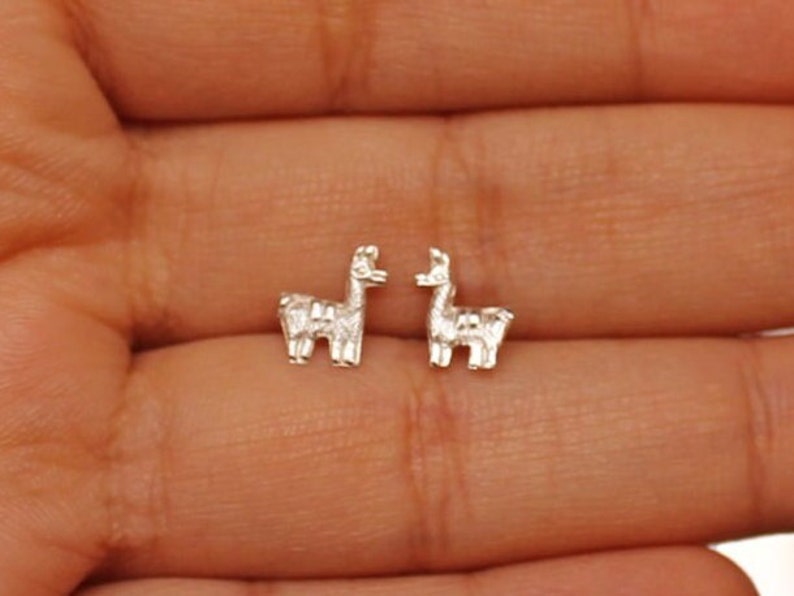 Teeny Tiny Peruvian Llama Silver Studs, minimalist earrings, small white alpaca posts, cute dainty Peru kids jewelry, fun llama lover gift image 4