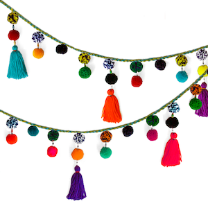 MULTICOLOR BIG Pom Pom Garland, Multicolor Garland with tassels, Party decor garland