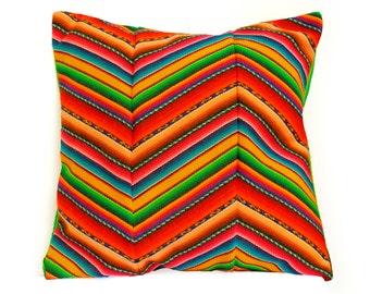 PERUVIAN CUSHION COVER - throw pillow, Peruvian ethnic cushion, boho decor, embroidered pillow, chevron pattern