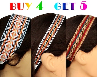 BROWN Peruvian fabric, Peruvian trim, Multicolor, Ethnic Tribal Woven Headband, Skinny Head Wrap, boho headband, thin headband