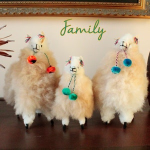 Beige Peruvian Fluffy Alpaca Ornament, Handmade Soft Alpaca toy, Stuffed decor housewarming gift Family