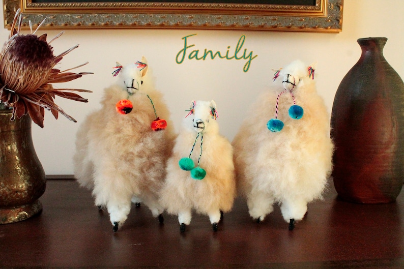 Beige Peruvian Fluffy Alpaca Ornament, Handmade Soft Alpaca toy, Stuffed decor housewarming gift Family