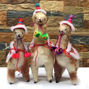 Custom Peruvian Alpaca Christmas Ornament Collection 2018. BEIGE Santa tree ornament, handmade decoration image 3