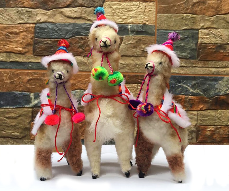 Custom Peruvian Alpaca Christmas Ornament Collection 2018. BEIGE Santa tree ornament, handmade decoration image 3