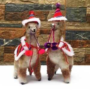 Custom Peruvian Alpaca Christmas Ornament Collection 2018. BEIGE Santa tree ornament, handmade decoration image 5