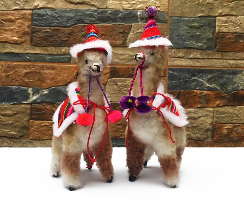 Custom Peruvian Alpaca Christmas Ornament Collection 2018. BEIGE Santa tree ornament, handmade decoration image 5