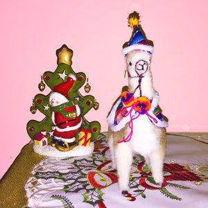 Custom Peruvian Alpaca Christmas Ornament Collection 2018. BEIGE Santa tree ornament, handmade decoration image 6
