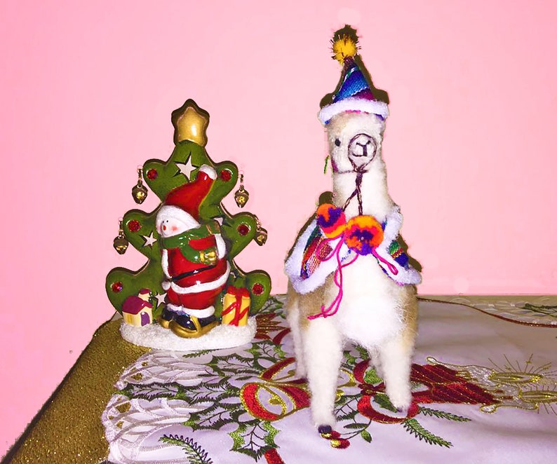Custom Peruvian Alpaca Christmas Ornament Collection 2018. BEIGE Santa tree ornament, handmade decoration image 6