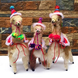 Custom Peruvian Alpaca Christmas Ornament - Collection 2018. BEIGE Santa tree ornament, handmade decoration