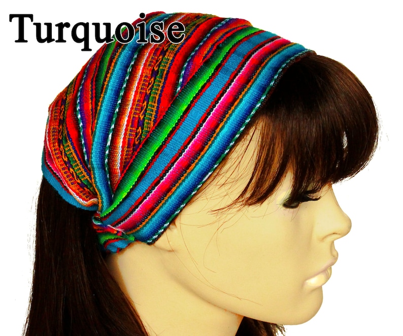 Blue Red / Turquoise Peruvian fabric, Peruvian textile, Multicolor, Woven Turban Headband, Headband Head Wrap, boho headband, wide headband Turquoise