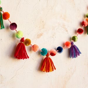 MINI Pom Pom Garland | Colorful Wool Tassel Banner | Boho Wall Decor | Nursery Party Decor | Handmade Hanging Garland | Kids Room Decoration