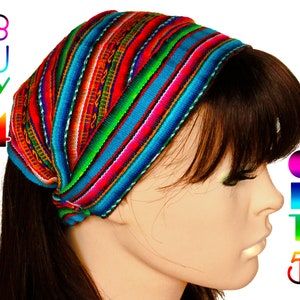 Blue Red / Turquoise Peruvian fabric, Peruvian textile, Multicolor, Woven Turban Headband, Headband Head Wrap, boho headband, wide headband image 1
