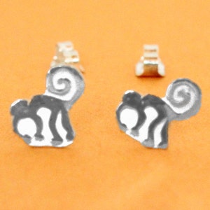 Teeny Tiny Monkey Silver Stud earrings, minimalist Nazca lines small white Peruvian posts, cute dainty Peru lover jewelry gift