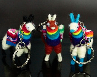 Tiny Llama Keychain, Rainbow llama, ethnic decoration, anniversary gifts, gift bag filler accessories, boho llama charm bag