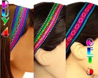 BLUE Peruvian fabric headband, Peruvian blue trim, Multicolor, Woven Headband, Skinny Hairband, boho headband, thin headband