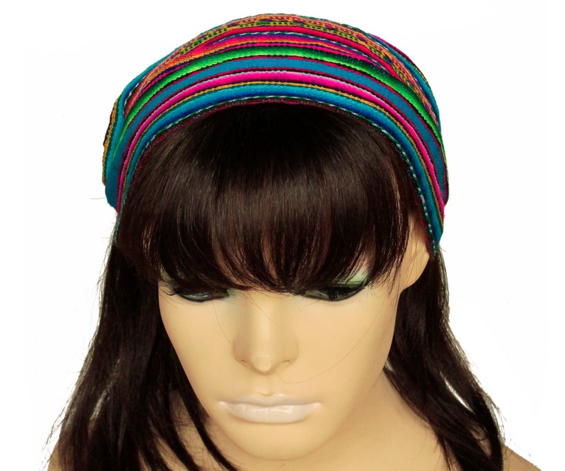 Blue Red / Turquoise Peruvian fabric, Peruvian textile, Multicolor, Woven Turban Headband, Headband Head Wrap, boho headband, wide headband image 6