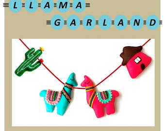 PERUVIAN LLAMA Garland, Ethnic Garland, Felt llama Bunting,  Nursery Garland, Felt cactus, Tribal Birthday Decoration, Anniversary Gift