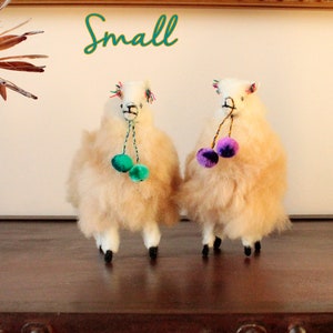 Beige Peruvian Fluffy Alpaca Ornament, Handmade Soft Alpaca toy, Stuffed decor housewarming gift Two Small