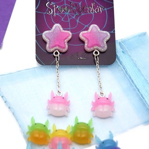 Stag Beetle stud earrings, ombre Halloween Party statement posts accessories, cute creepy pastel star goth October insect dangles