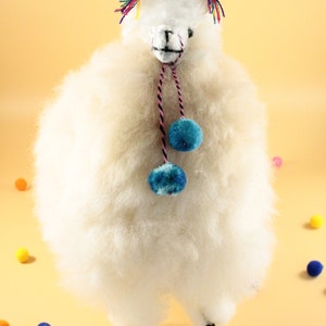Beige Peruvian Fluffy Alpaca Ornament, Handmade Soft Alpaca toy, Stuffed decor housewarming gift One Big (8 1/2 inch)
