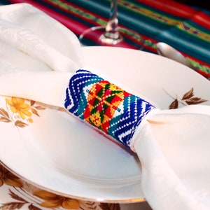 6 CHRISTMAS Peruvian napkin ring, wide fabric Peruvian trim, Multicolor Woven Napkin Holder, wedding napkin ring, anniversary napkin ring