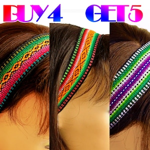 BLACK Peruvian fabric, Peruvian textile, Multicolor, Woven Headband, Skinny Hairband, boho headband, thin headband