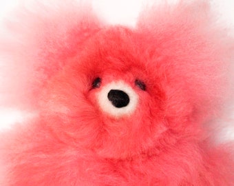 PINK PERUVIAN TEDDY Bear, 6 inch Baby Alpaca Fur Pink Stuffed Bear Toy, Stuffed Alpaca Toy, Soft ethnic handmade birthday plushie