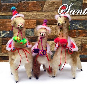 Big Beige Peruvian Alpaca Ornament Santa Alpaca