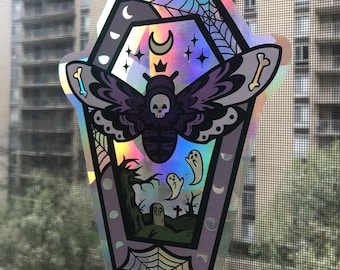Graveyard Shift Suncatcher Window Decals, Creepy Cute Window Decals, Pastel Goth Suncatchers, Moth Suncatchers, Moth Decals, Gothic Decals