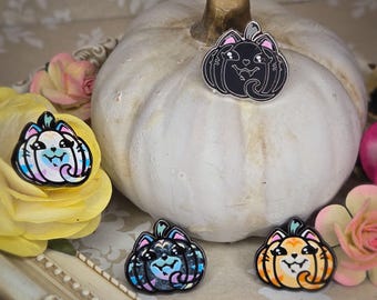 Pumpkin Pets Enamel Pins, Jack o Lantern Pins, Cat Pins, Kitten Pins, Gothic Pins, Halloween Pins, Pumpkin Pins, Creepy Cute Pins