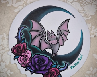 Rosie Skies Sticker, Bat Stickers, Gothic Stickers, Pastel Goth Stickers, Creepy Cute Stickers, Kawaii Stickers, Moon Stickers, Rose Sticker
