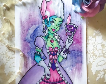 Monster Masquerade Zombie Art Print, Pastel Goth Art, Creepy Cute Art, Zombie Art, Pastel Goth Home Decor, Masquerade Art