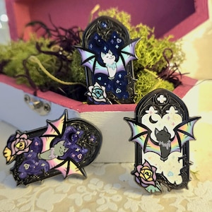 Gothic Nights Enamel Pins 2024 Edition, Bat Pins, Bat Enamel Pins, Pastel Goth Pins, Creepy Cute Pins, Gothic Pins, Goth Pins