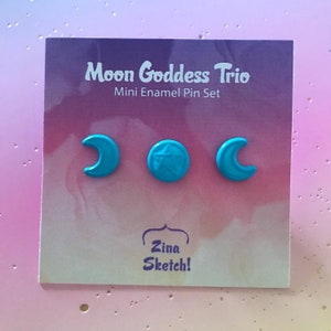 Triple Moon Goddess Mini Pin Set, Filler Pins, Pastel Goth Pins, Creepy Cute Pins, Witchy Pins, Halloween Pins, Spoopy Pins, Pentagram Pins