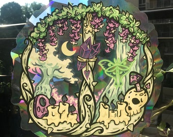 Witchy Window Suncatcher Window Decals, Creepy Cute Window Decals, Pastel Goth Decor, Cottagecore Suncatchers, Cottagecore Decals