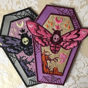 Moth Iron On Patches, Pastel Goth Patches, Moth Patch, Creepy Cute Patches, Ghost Patches, Goth Patches, Coffin patches, coffin accessories