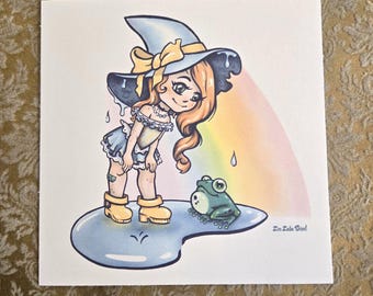 Rainy Day Print, Cute Witch Art, Rainbow Goth Art, Pastel Goth Art Print, Cottagecore Art Print, Pastel Goth Art Prints, Creepy Cute Art