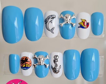 Pirates Treasure | Sailor Tattoos | Hand Painted False Nails | Little Nail Designs