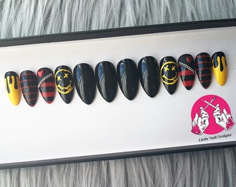 Grunge False Nails | Hand Painted | Punk Rock Press on | Little Nail Designs