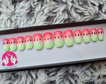 Watermelon Hand Painted False Nails | Little Nail Designs